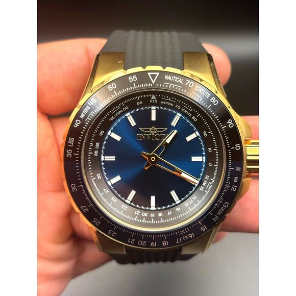 Invicta Aviator 49650 Mens Gold Tone Stainless Steel Blue Dial Watch NIBWT - Picture 10 of 17